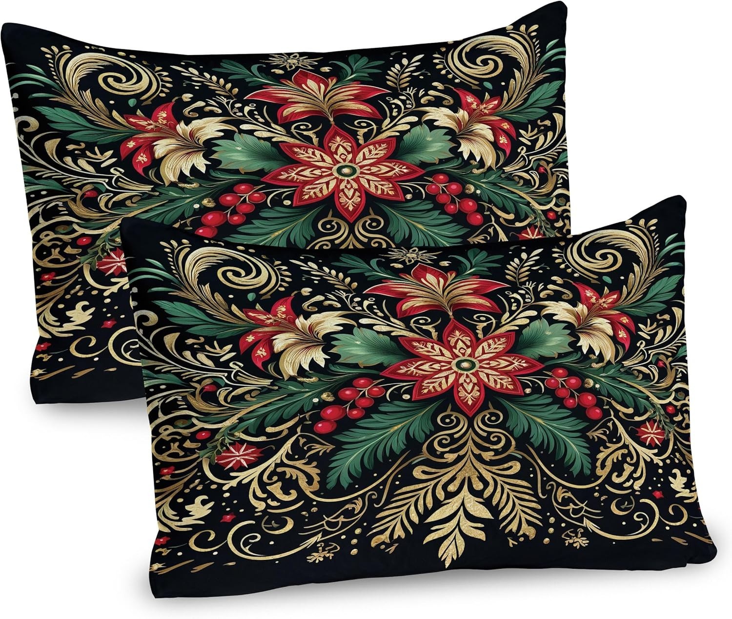 Ambesonne Xmas with Victorian Leaves and Flowery  Pillow Sham Set of 2, 20X26