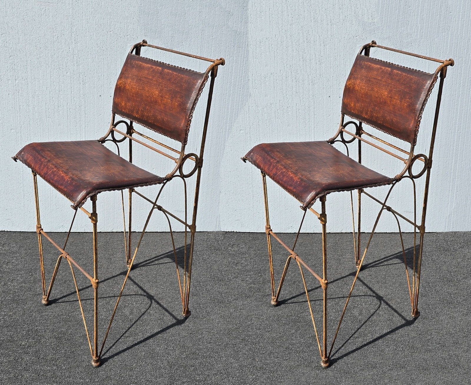 Pair of Vintage IIana Goor Brown Leather Barstools Bar Stools