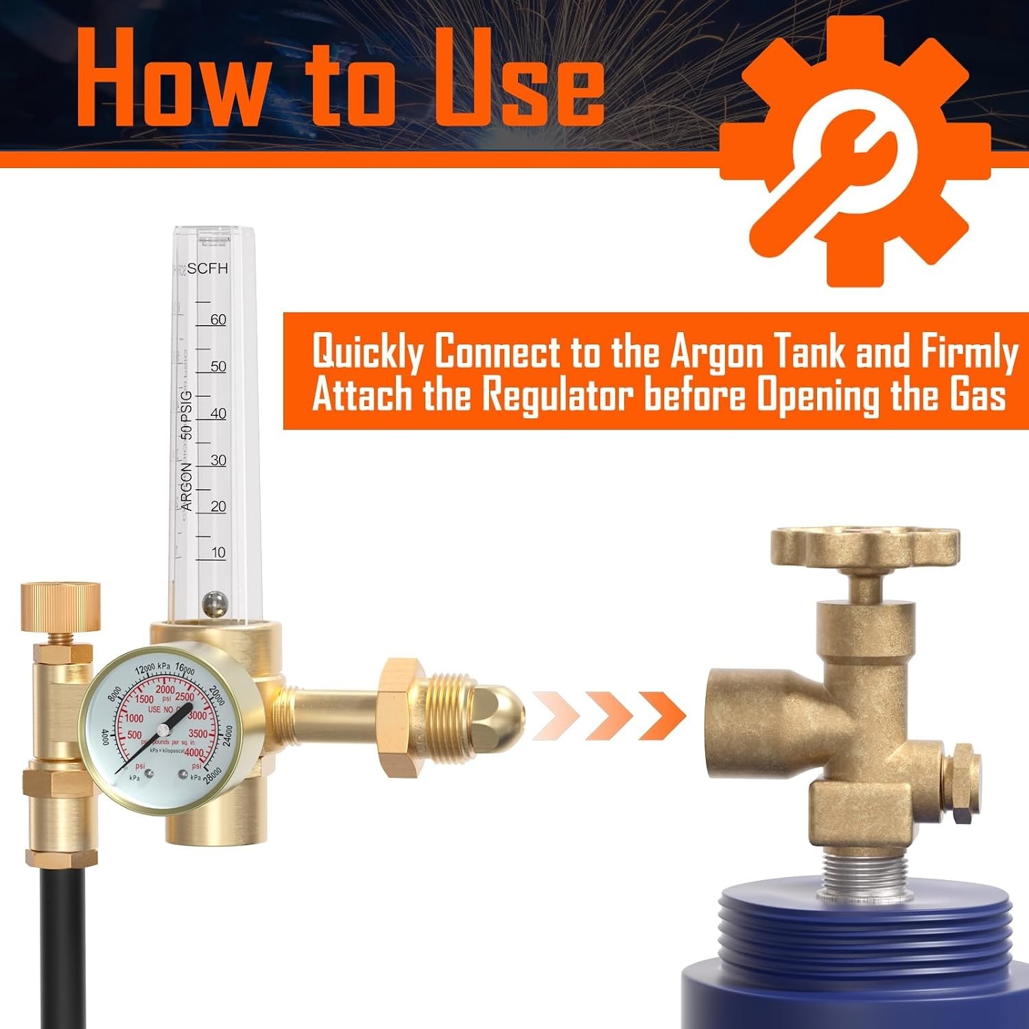 Compact Argon/CO2 Flow Meter Regulator with 4000 psi Gauge - Welding Precision