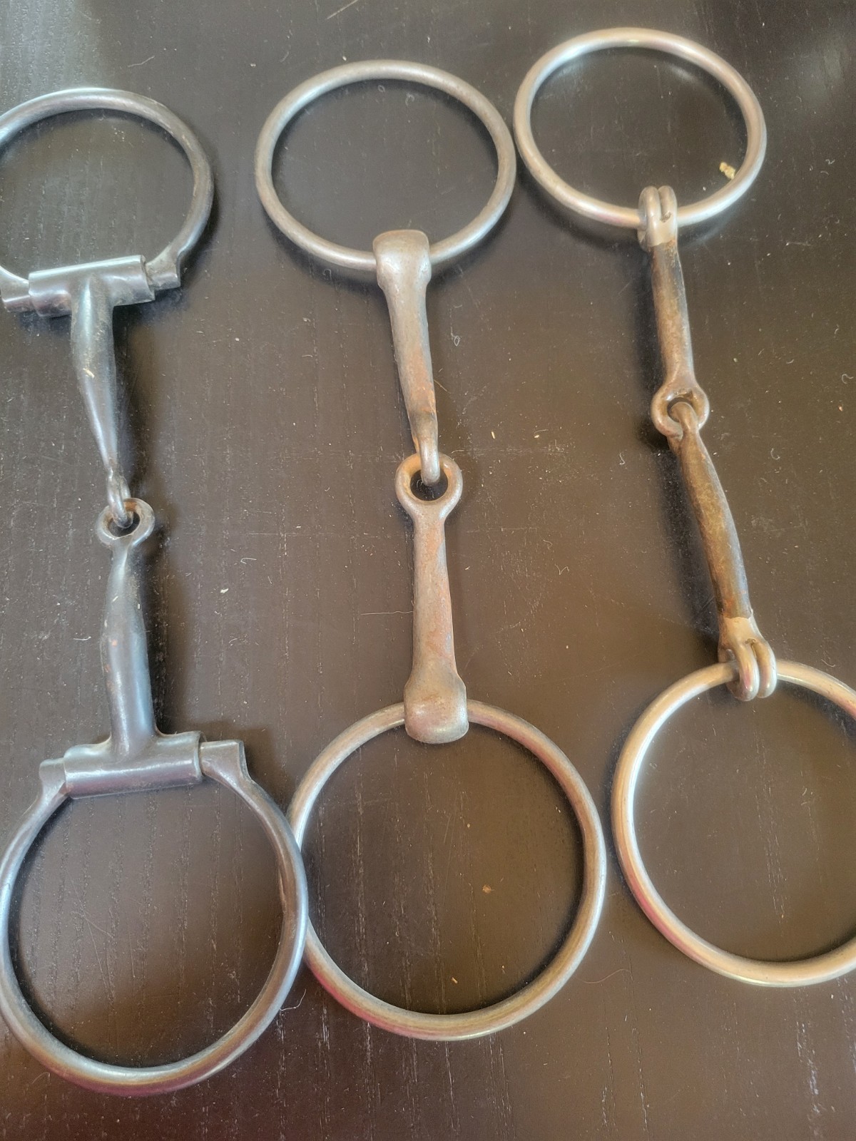 Lot of 3 Metal English Loose Ring & Eggbutt Snaffle Horse Bits