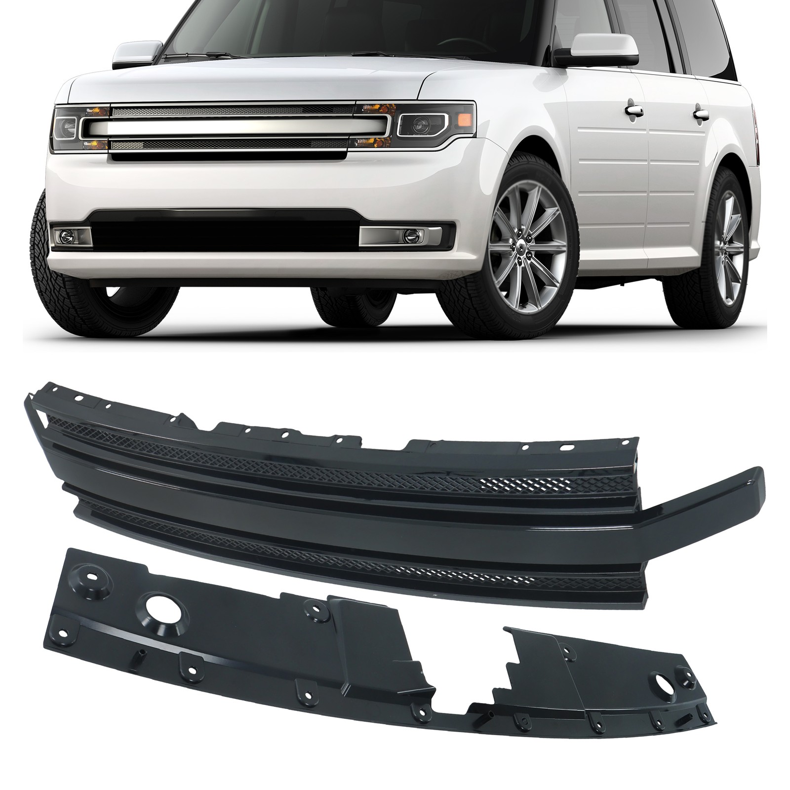 Fit For Ford Flex 2013-2019 Gloss Black Front Upper Grille Assembly Easy Install
