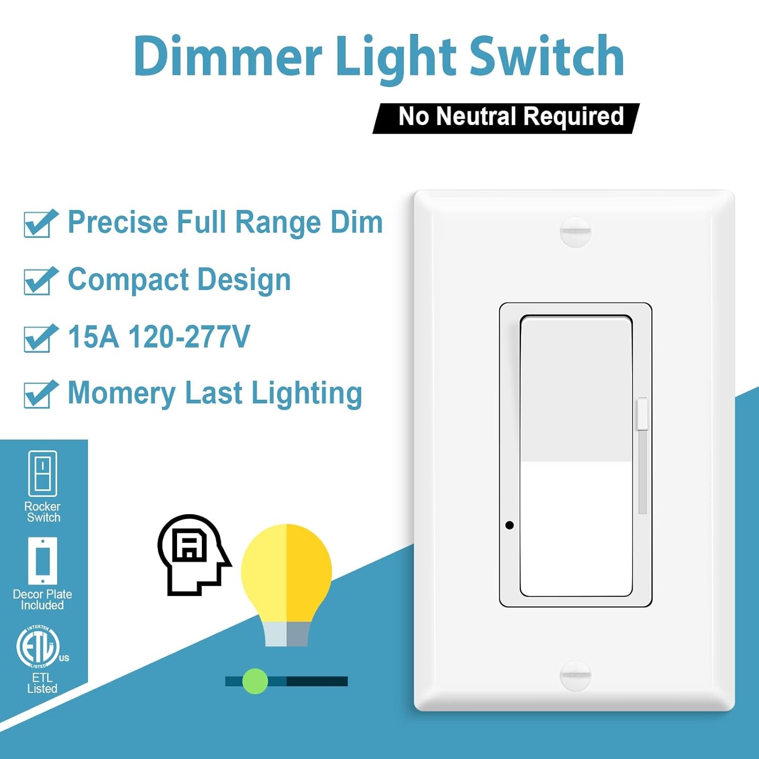 2Packs Decora 3-Way Dimmer Switch for Dimmable 150W LED CFL Lights 600W Halogen