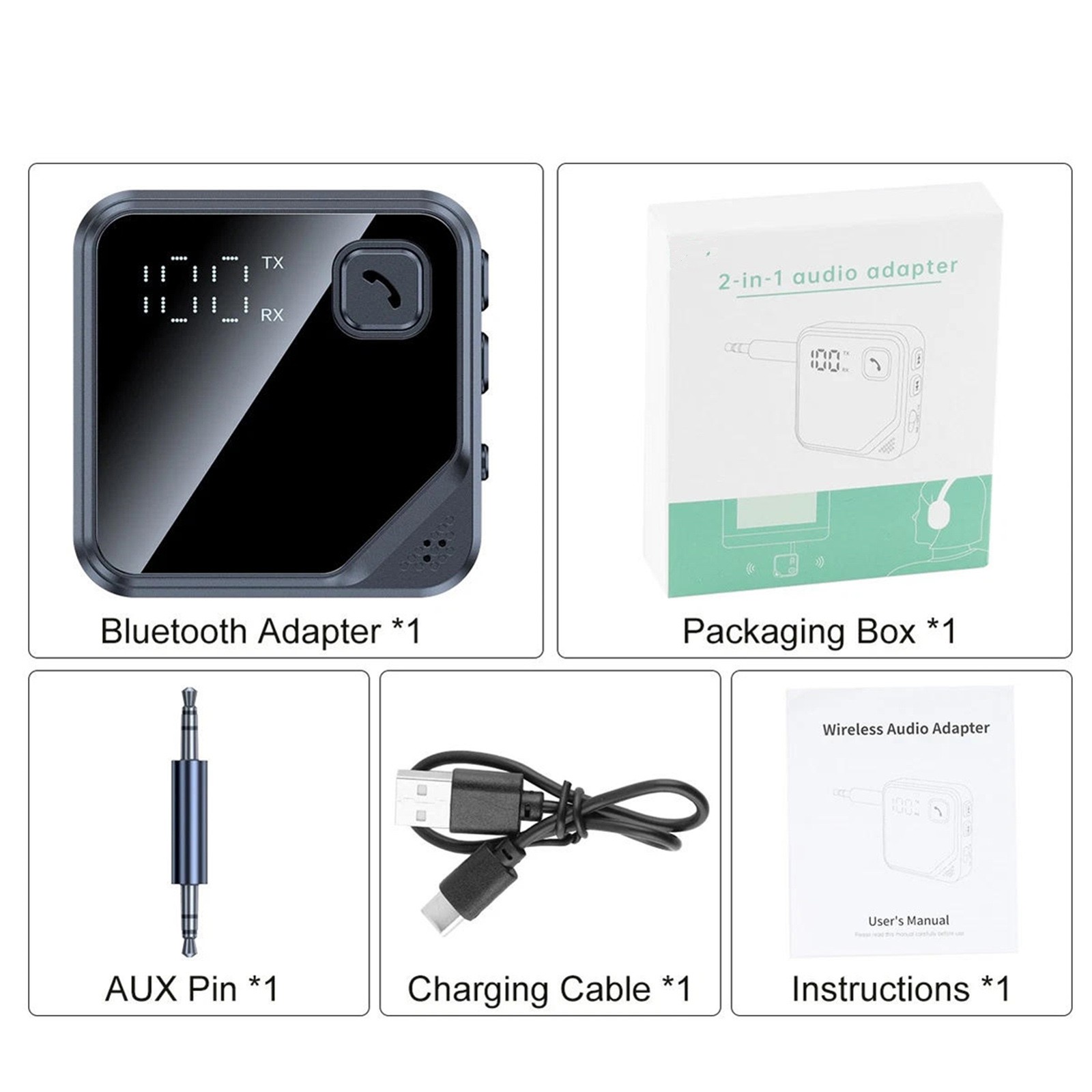 Bluetooth 5.4 Audio Transmitter Receiver 2-in-1 Wireless 3.5mm Jack Adapter