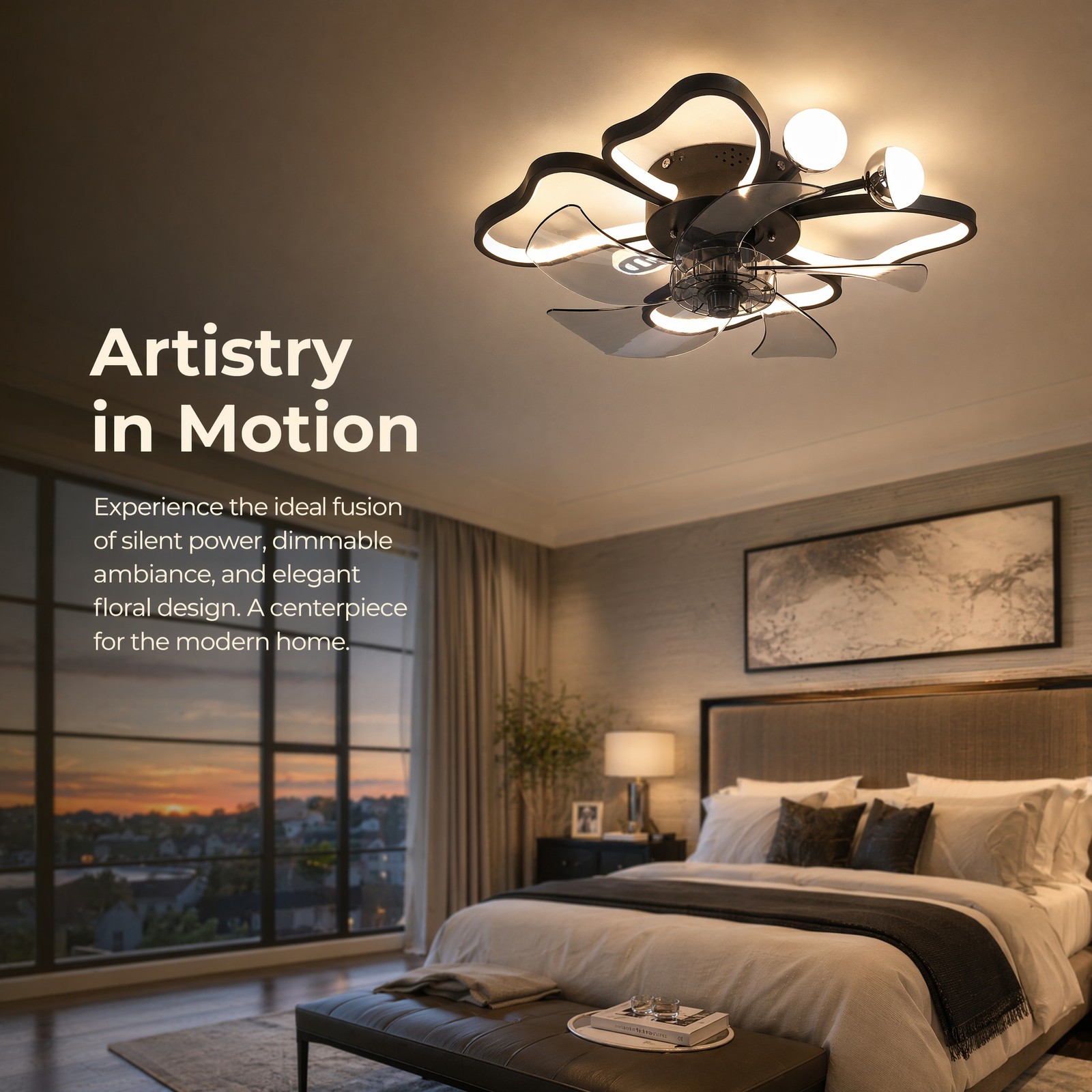 20 inch Remote APP Control Butterfly Modern Ceiling Fan with Light Flush Mount