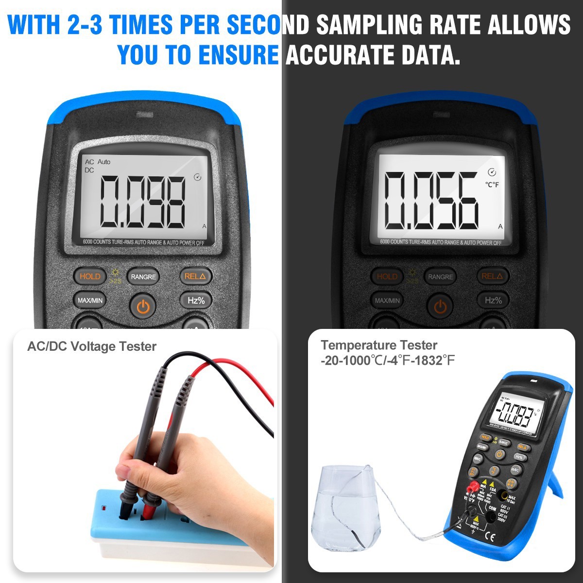 Digital Multimeter TRMS Autorange AC/DC Volt Amp Ohm Temp Continuity NCV 6000Cou