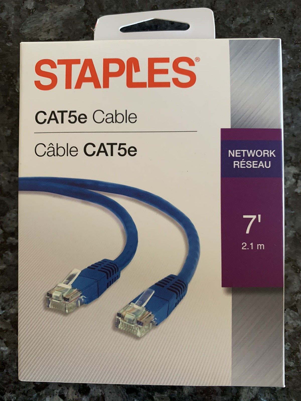 CAT5e Cable Staples Brand  7 feet 2.1m - Blue - NEW SEALED BOX