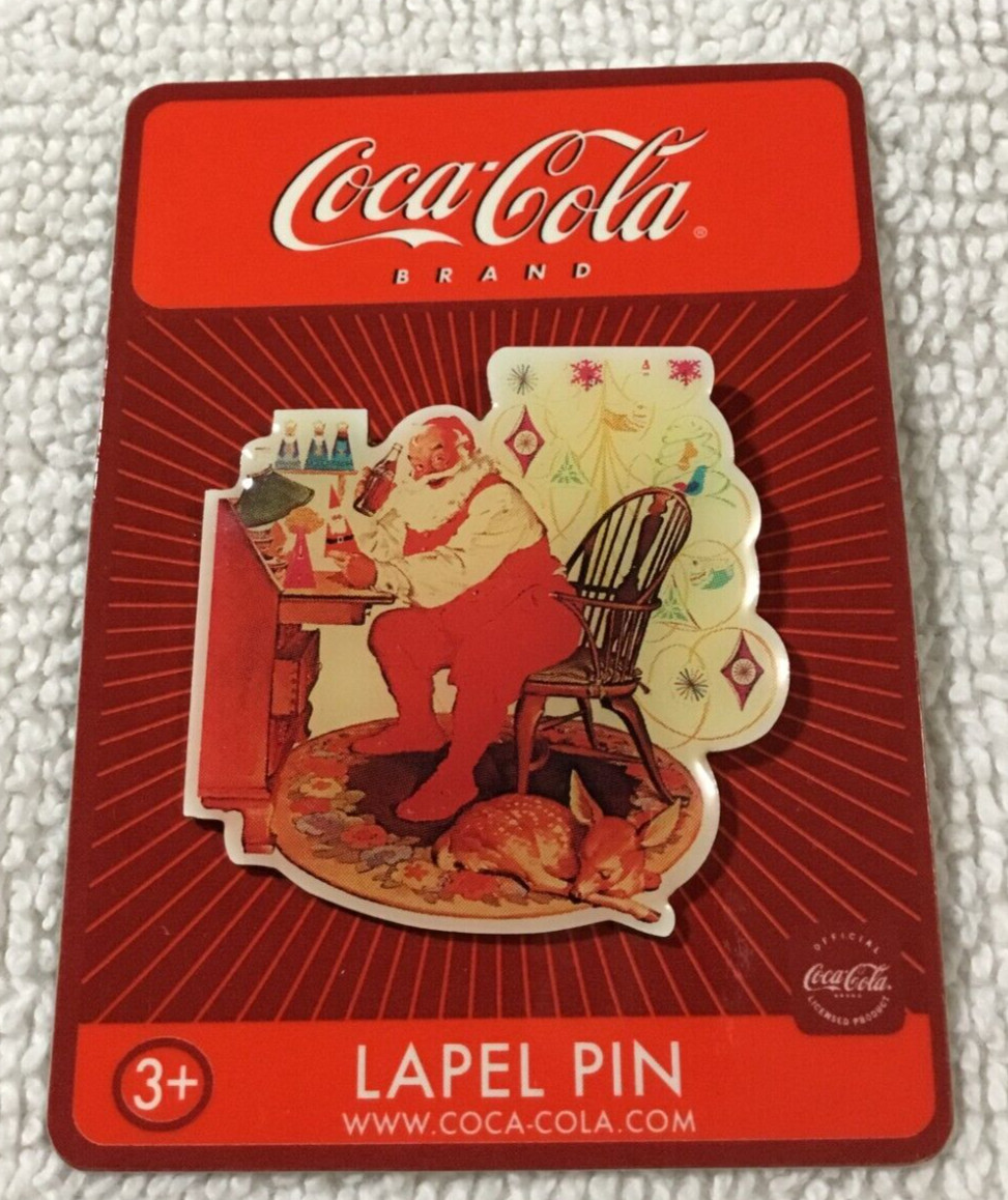 COCA-COLA Christmas Santa At Desk w/Fawn Hat / Lapel Pin item #80 CC088