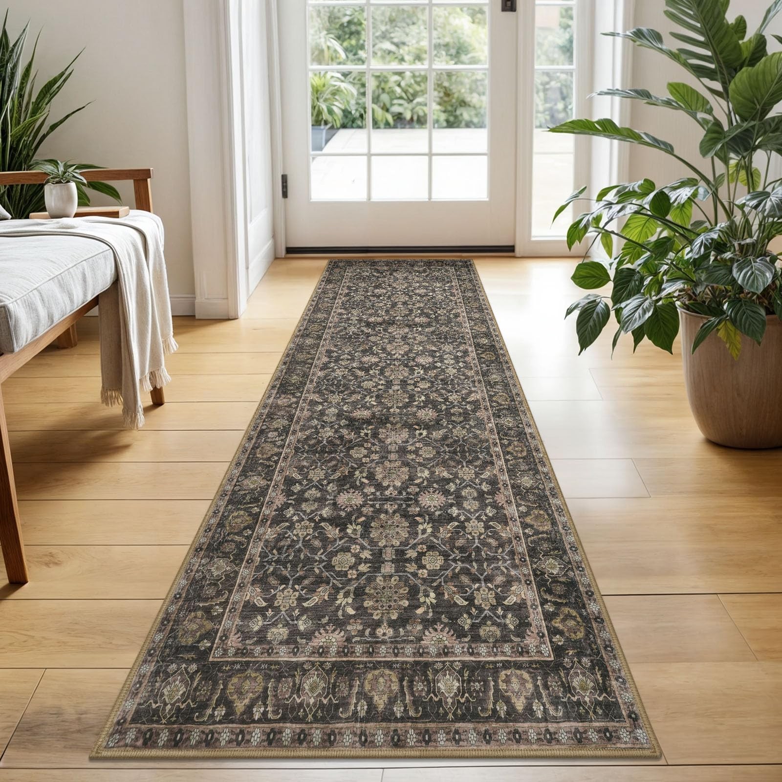 Runners for Hallways 2x5 ft Vintage Floral Washable Kitchen Rugs Brown
