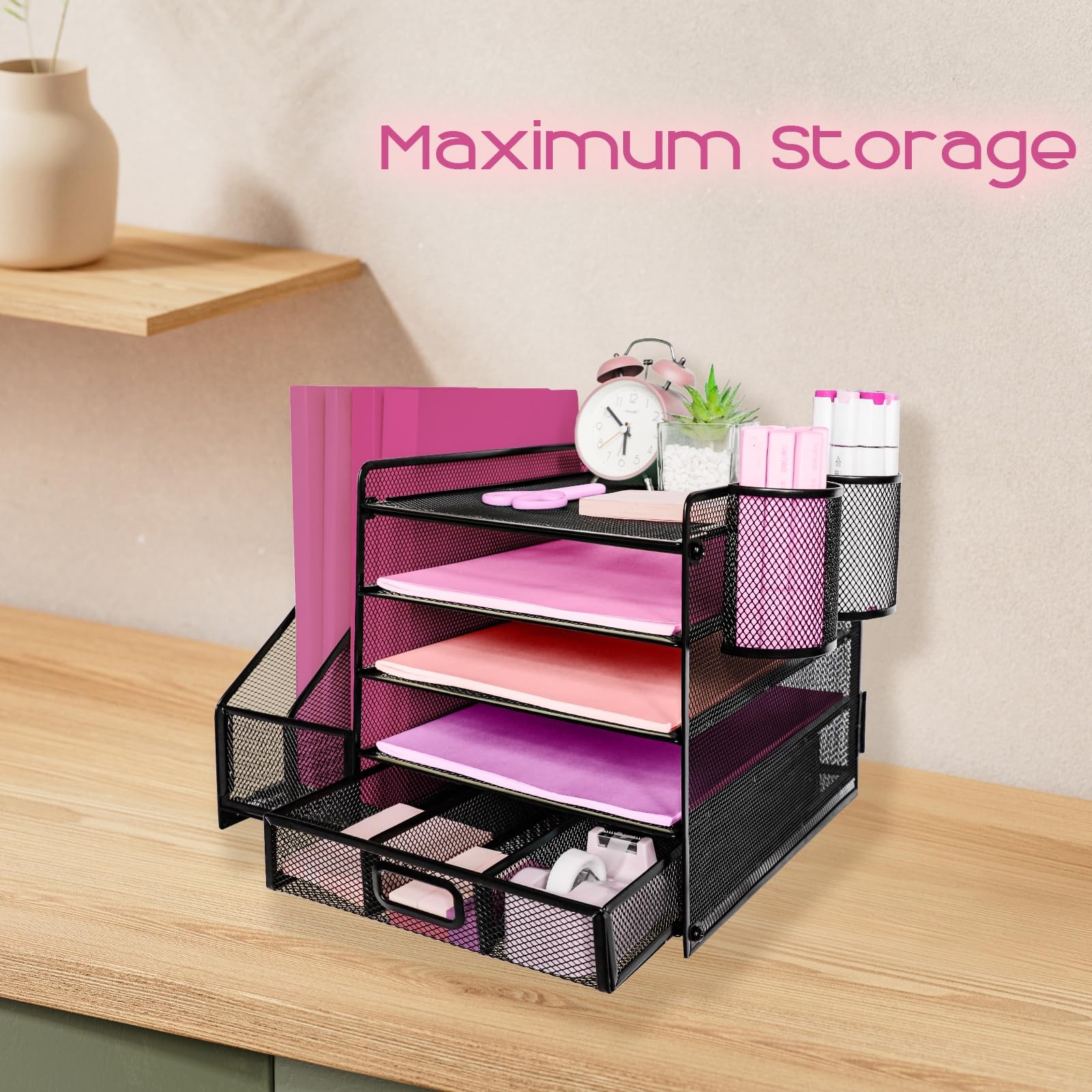 Desk Organizers and with File Holder, 5-Tier Letter Tray Organiser with Drawe...