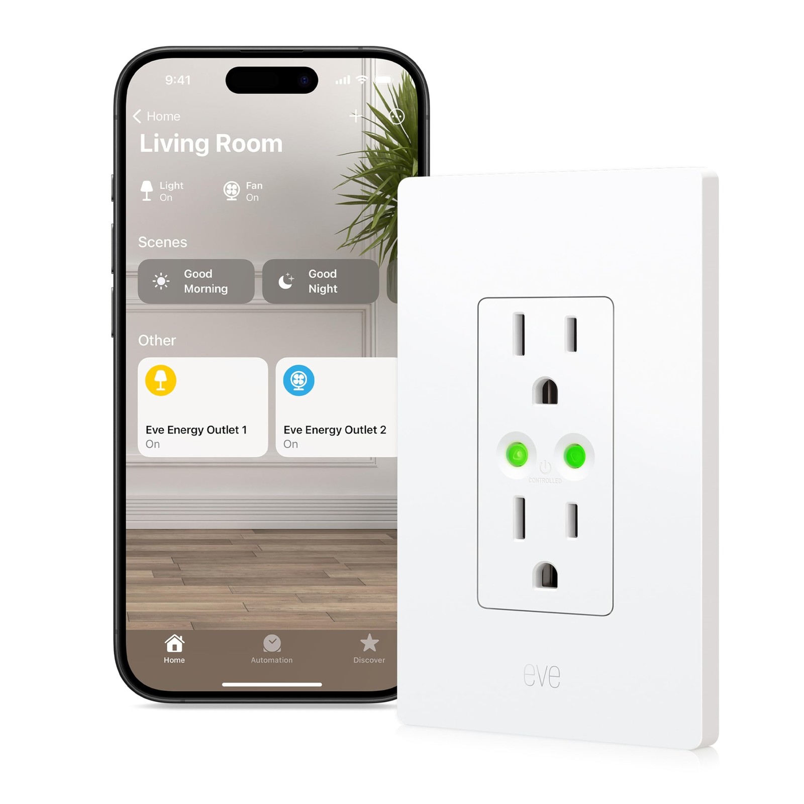 Eve Energy Outlet (Matter) – Smart Outlet & Power Meter, App & Voice Contr
