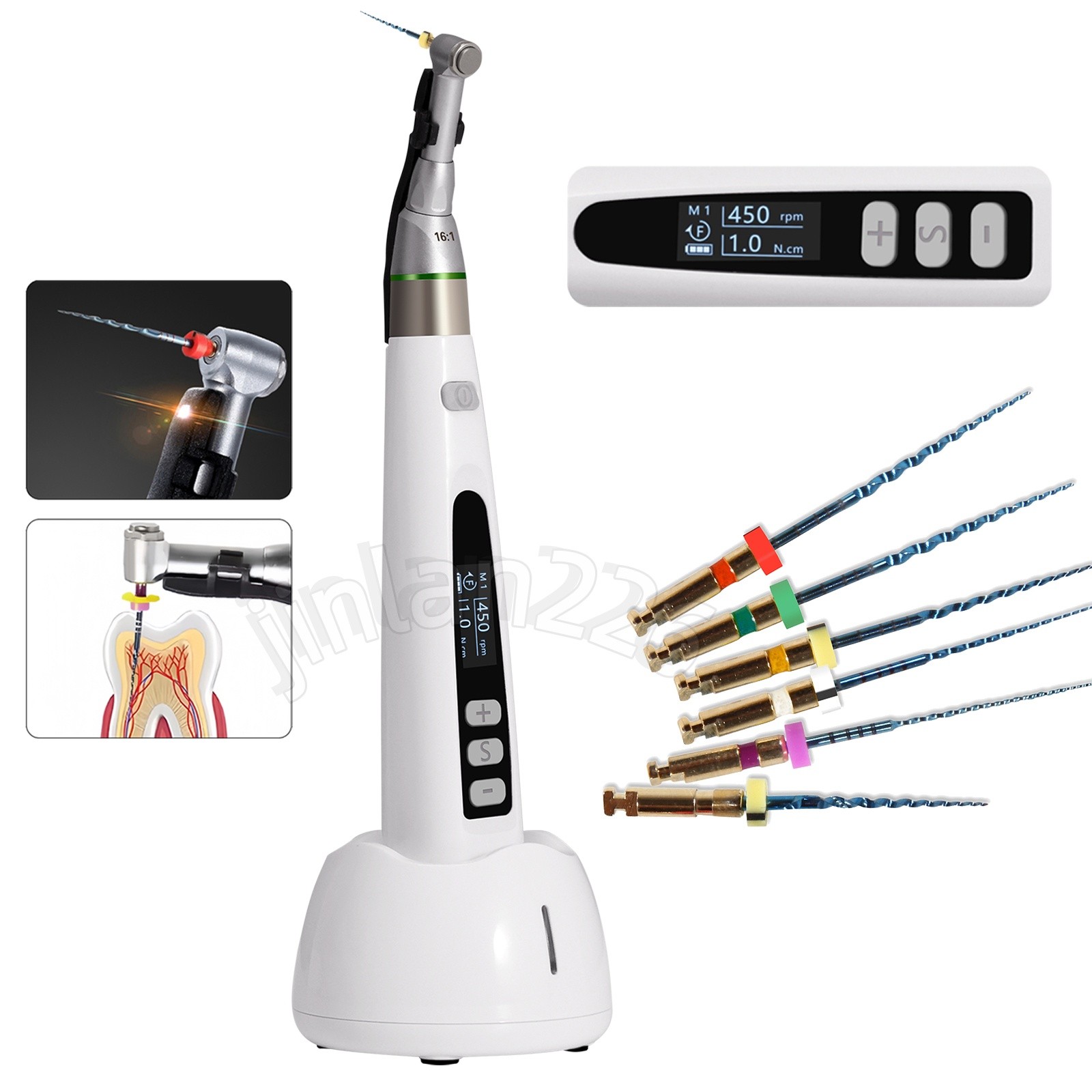 LED Dental Endo Motor Cordless 16:1 Handpiece + 6 PCS Endo Motor Rotary Files