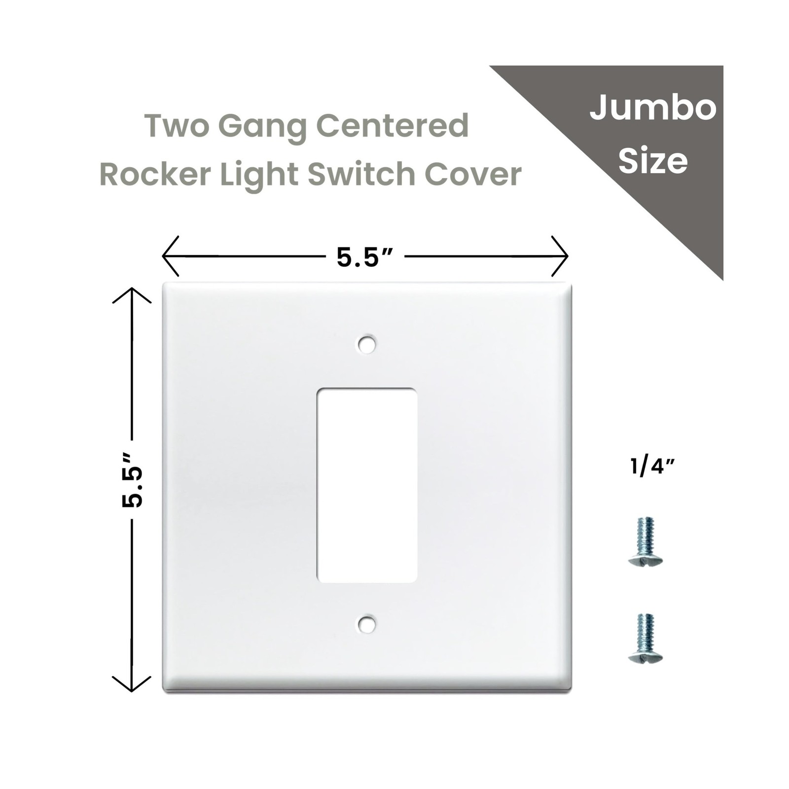 Oversized Metal Light Switch Plate 5.5” Jumbo 2 Gang | White Extra Large D