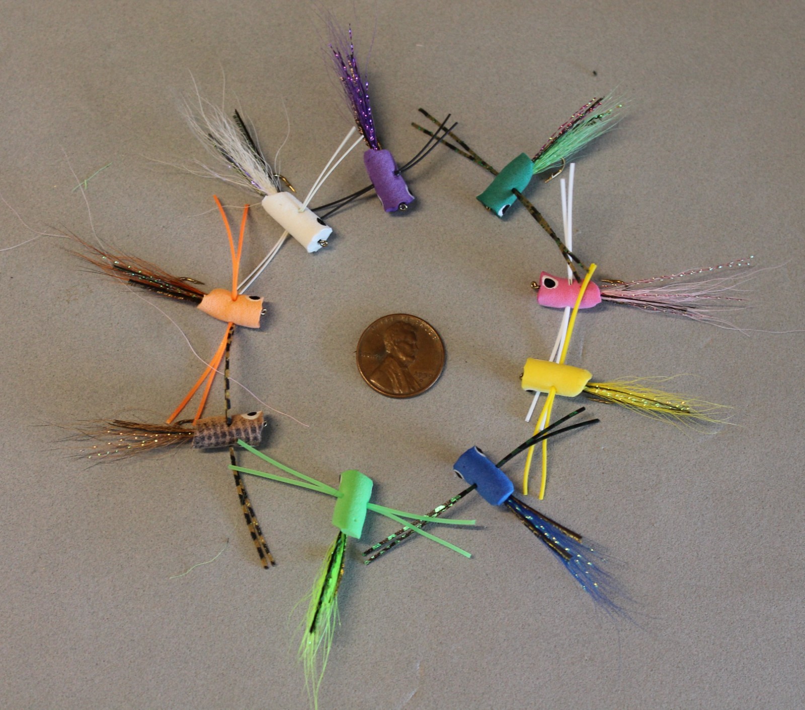 BLUEGILL FOAM POPPERS TEN COLORS SIZE 10 TROUT FLIES FLY FISHING