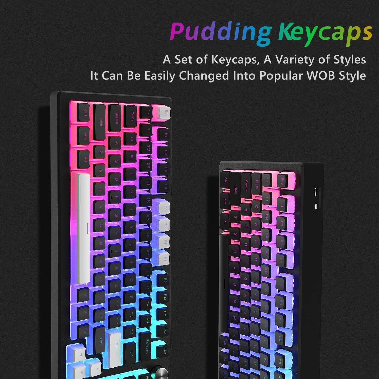 Womier Pudding Keycaps, 165-Key PBT Shine-Through Set for Mechanical Keyboards