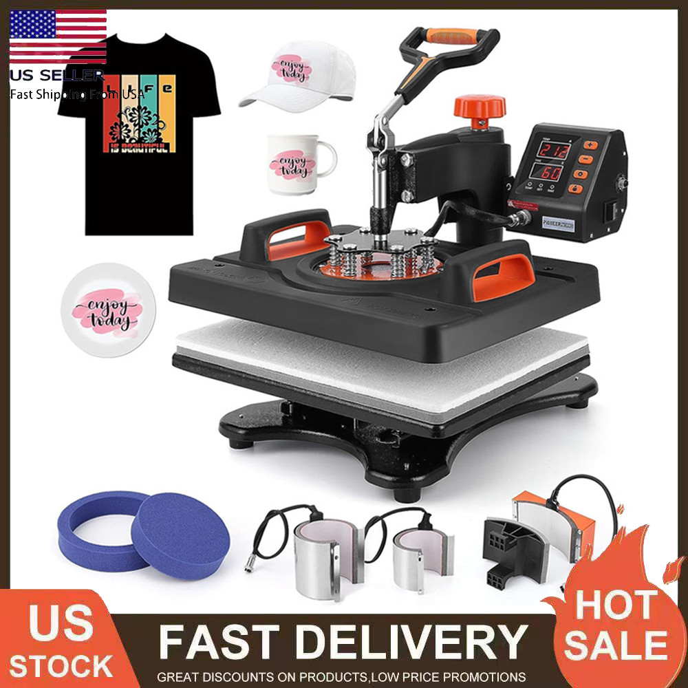 6 in 1 Heat Press Machine Sublimation Printing 12"x15" For T-Shirt Mug Hat Plate