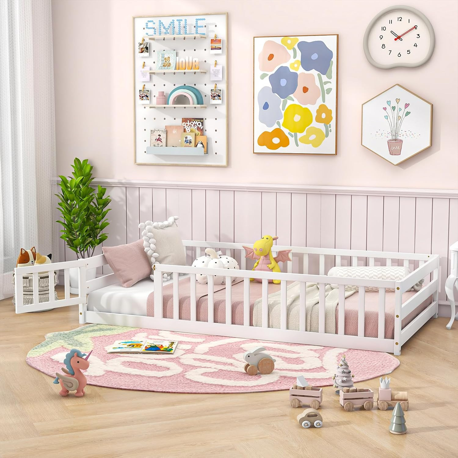 Twin Floor Bed with Full Length Safety Guardrail & Detachable Door | Low Profile