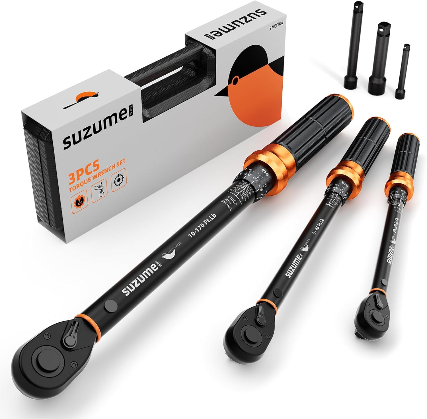 3PCS Adjustable Torque Wrench Set 72 Teeth for Bicycle Motorcycle Car