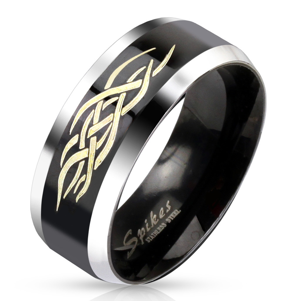 Mens Womens Teenage Steel & Black Plate Tribal Luxury Ring New 2311