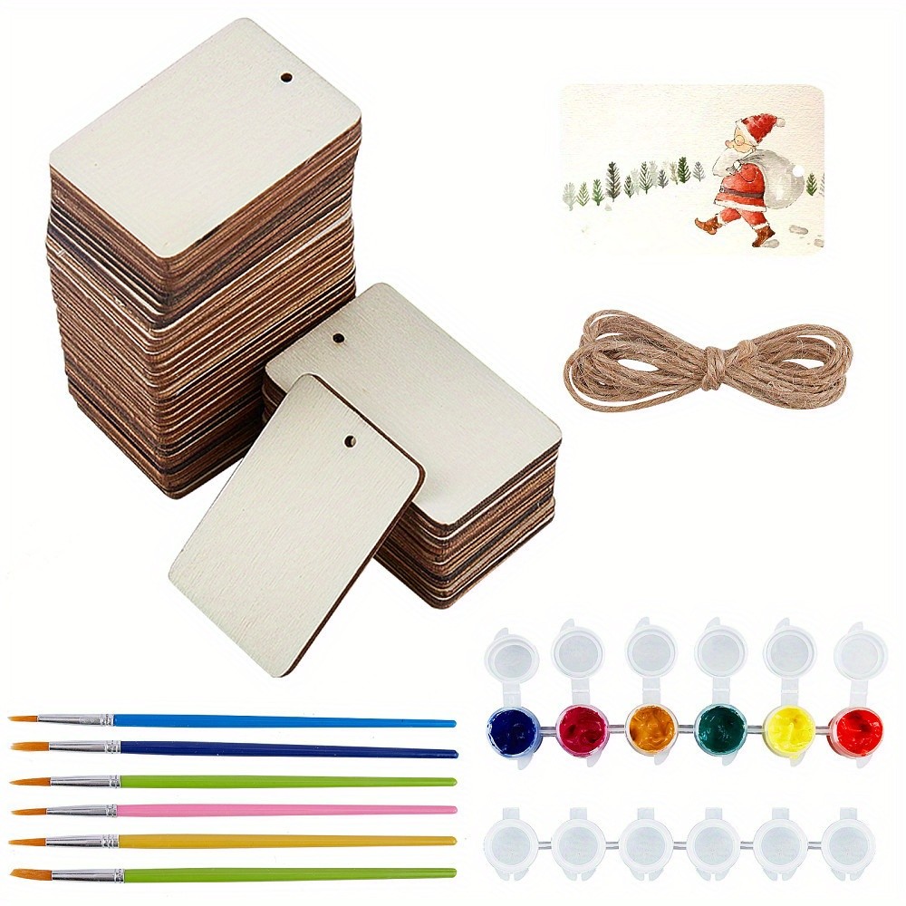 1set 150pcs Unfinished Wood Pieces Rectangle Wooden Blank Hanging Gift