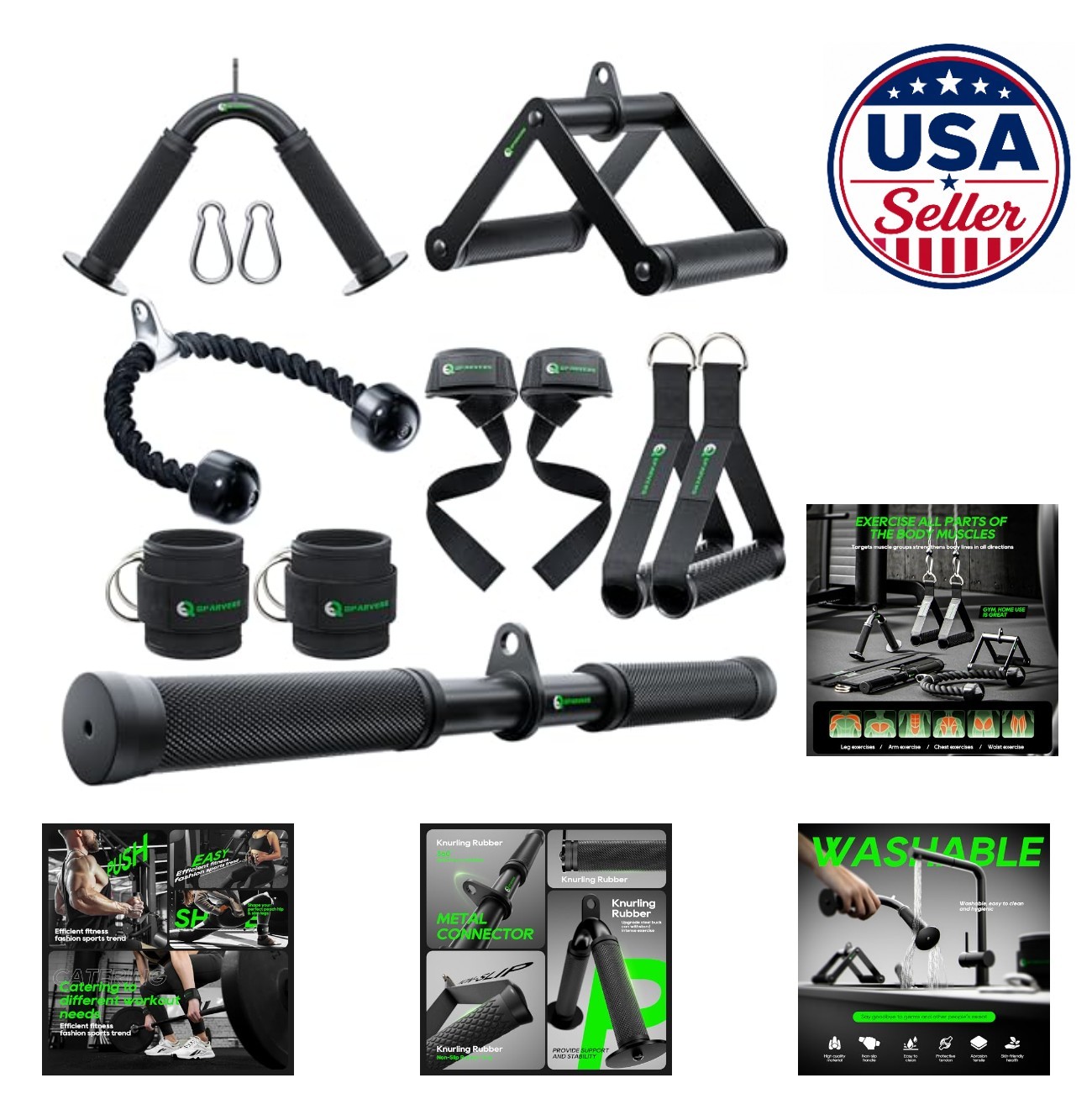 Cable Machine Attachment LAT Pulldown Accessories V Bar Tricep Rope Ankle