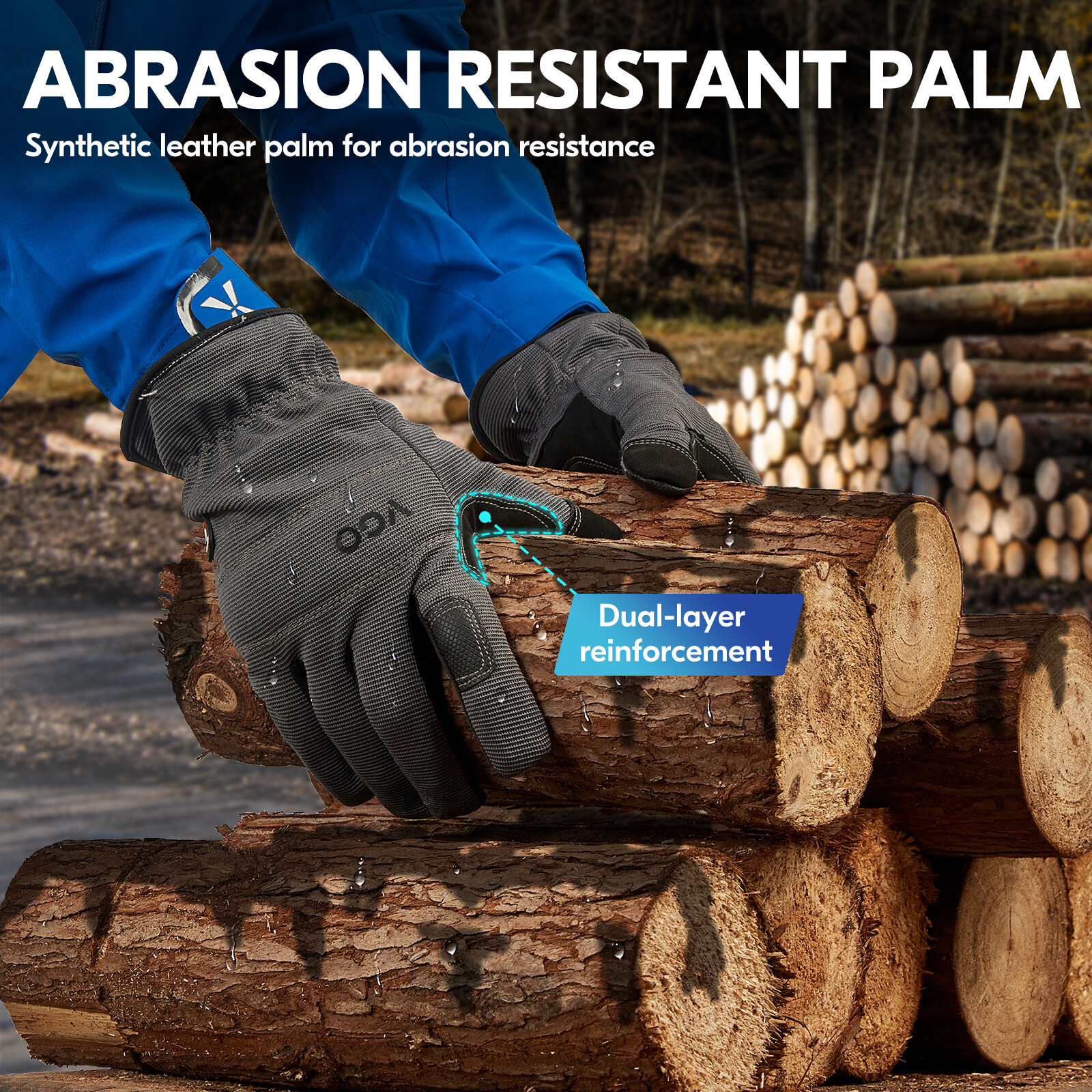 Vgo 1Pair 41℉ Lined Touchscreen Waterproof Winter Work Gloves (NB7581FLWP-GRA)