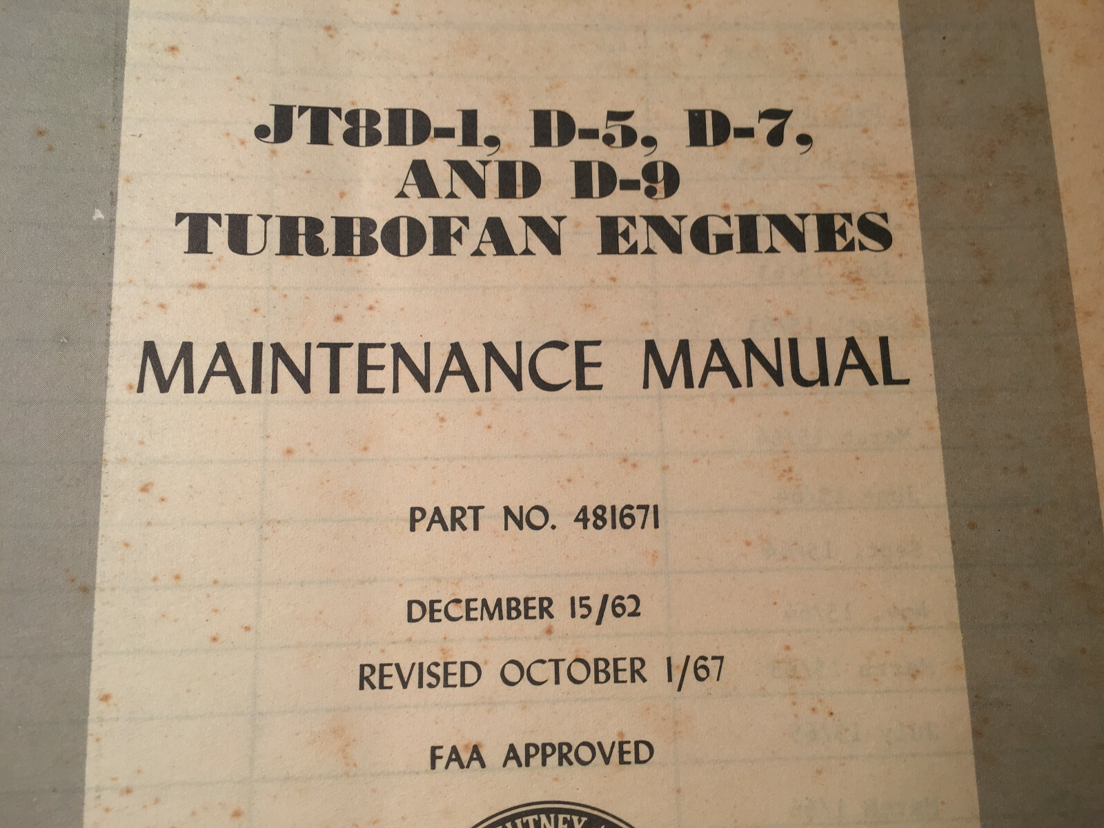 Pratt & Whitney JT8D-1, JT8D-5 & JT8D-9 Maintenance Manual