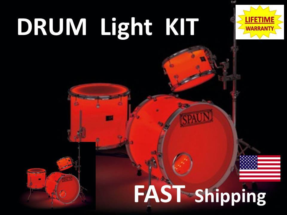LED Drum Lights - works with ANY drum set clear or solid drums - Lights for drum