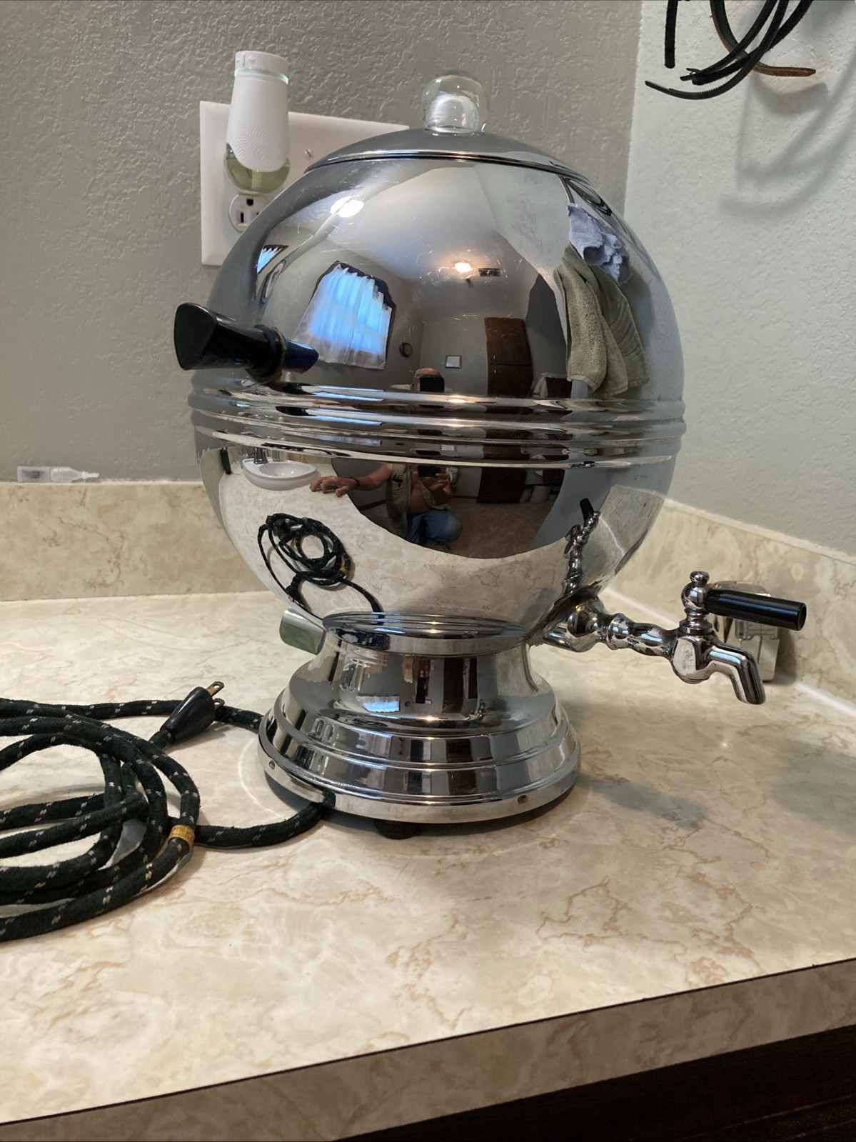 Vtg La Belle Silver Co. Chrome Ball Shape Electric Coffee Pot Urn 1955A Working