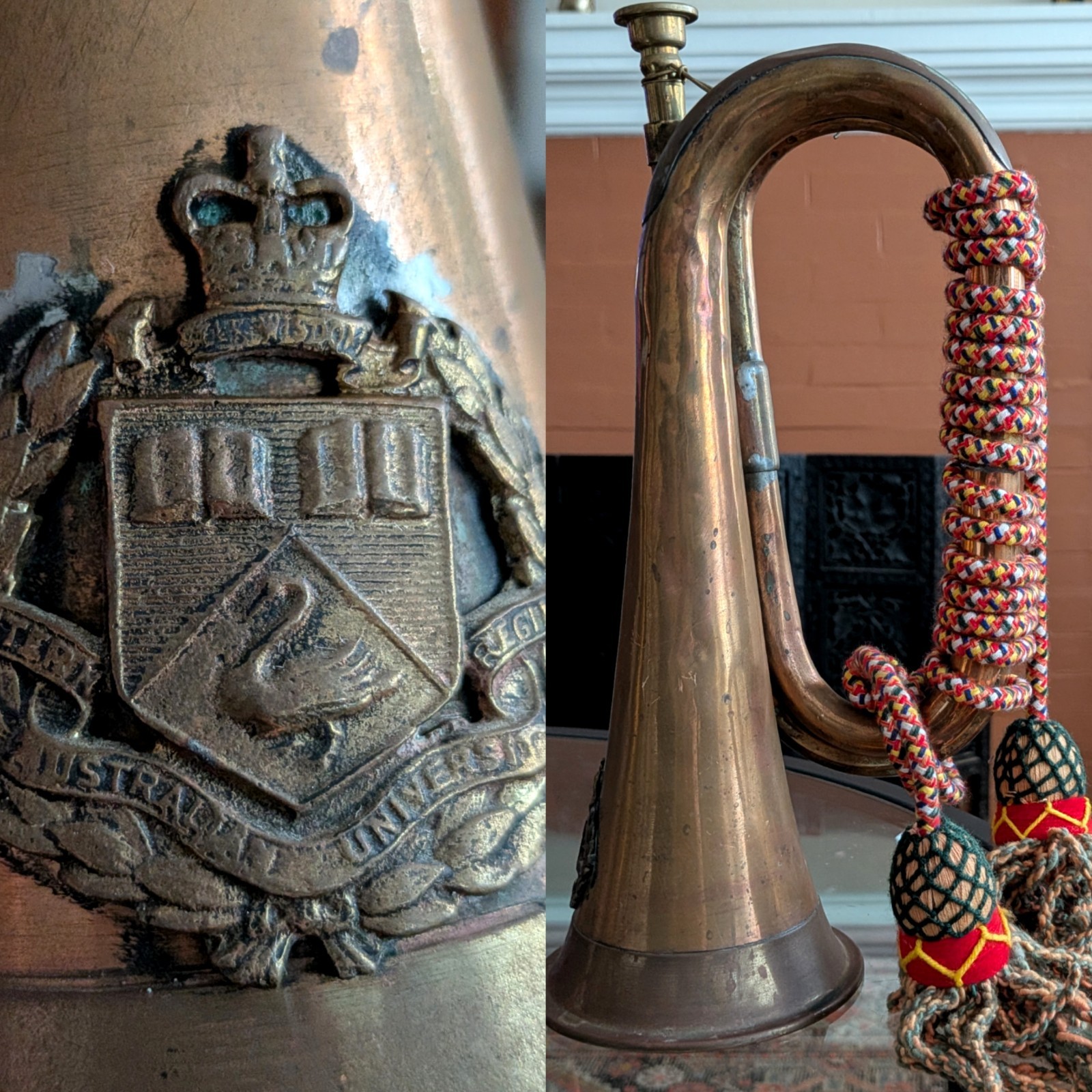 Vtg Brass Military Bugle Australian University Regiment Ceremony Signal Horn Art