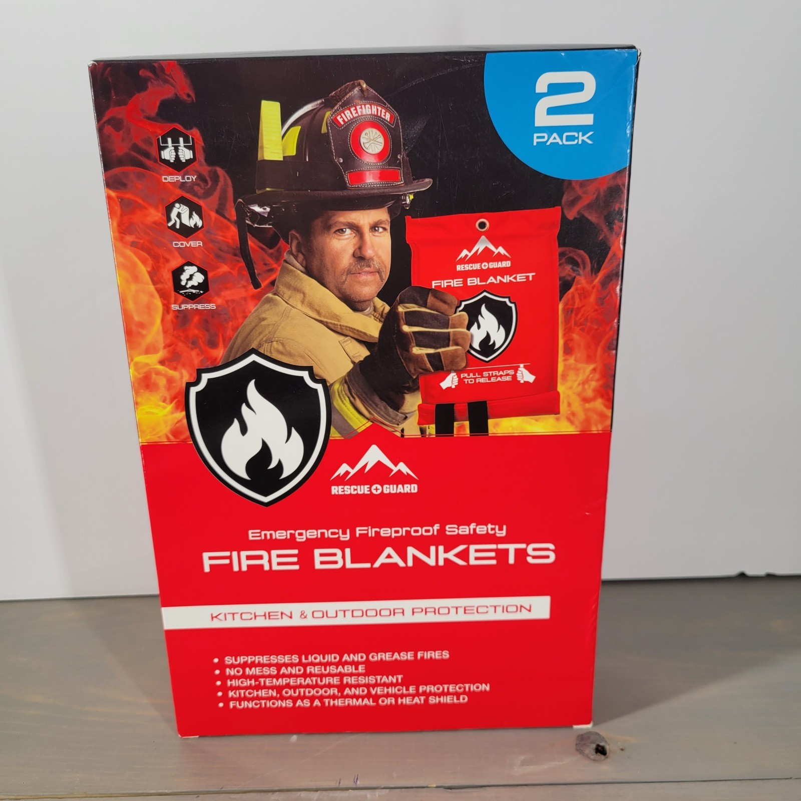 Rescue Guard Fire Blanket 2 Pack 39x39 Emergency Fireproof Kitchen Outdoor