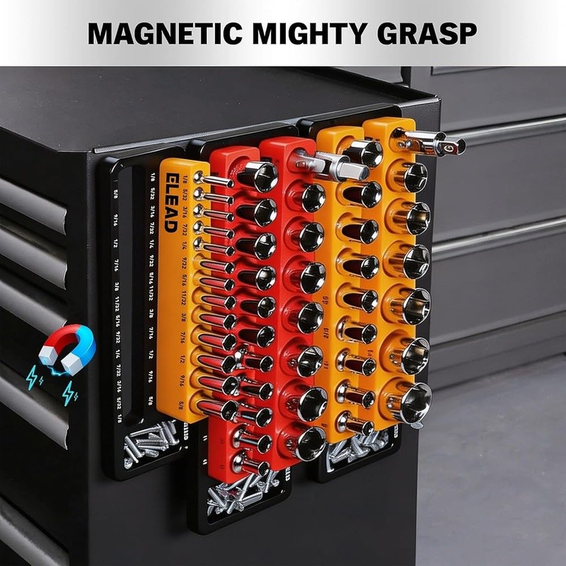Magnetic Socket Organizer Set Durable Holders W/ Labelled Trays Storage New