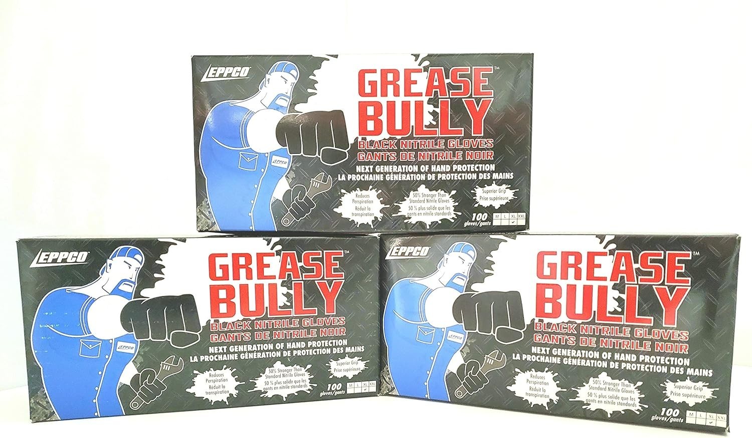Grease Bully Nitrile Gloves - 6MIL - Powder & Latex Free - 3 Boxes of 100 - (M)