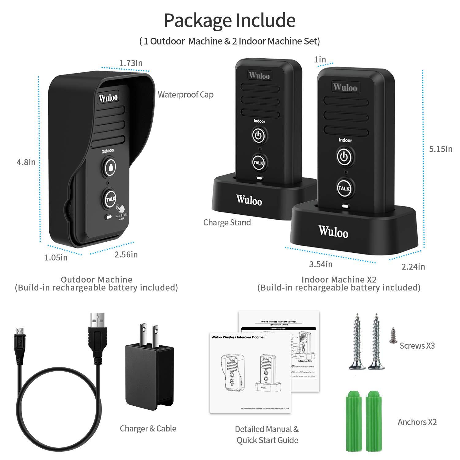 1/2Mile Long Range Wireless Doorbell Intercom Home System W/Rechargeable Battery