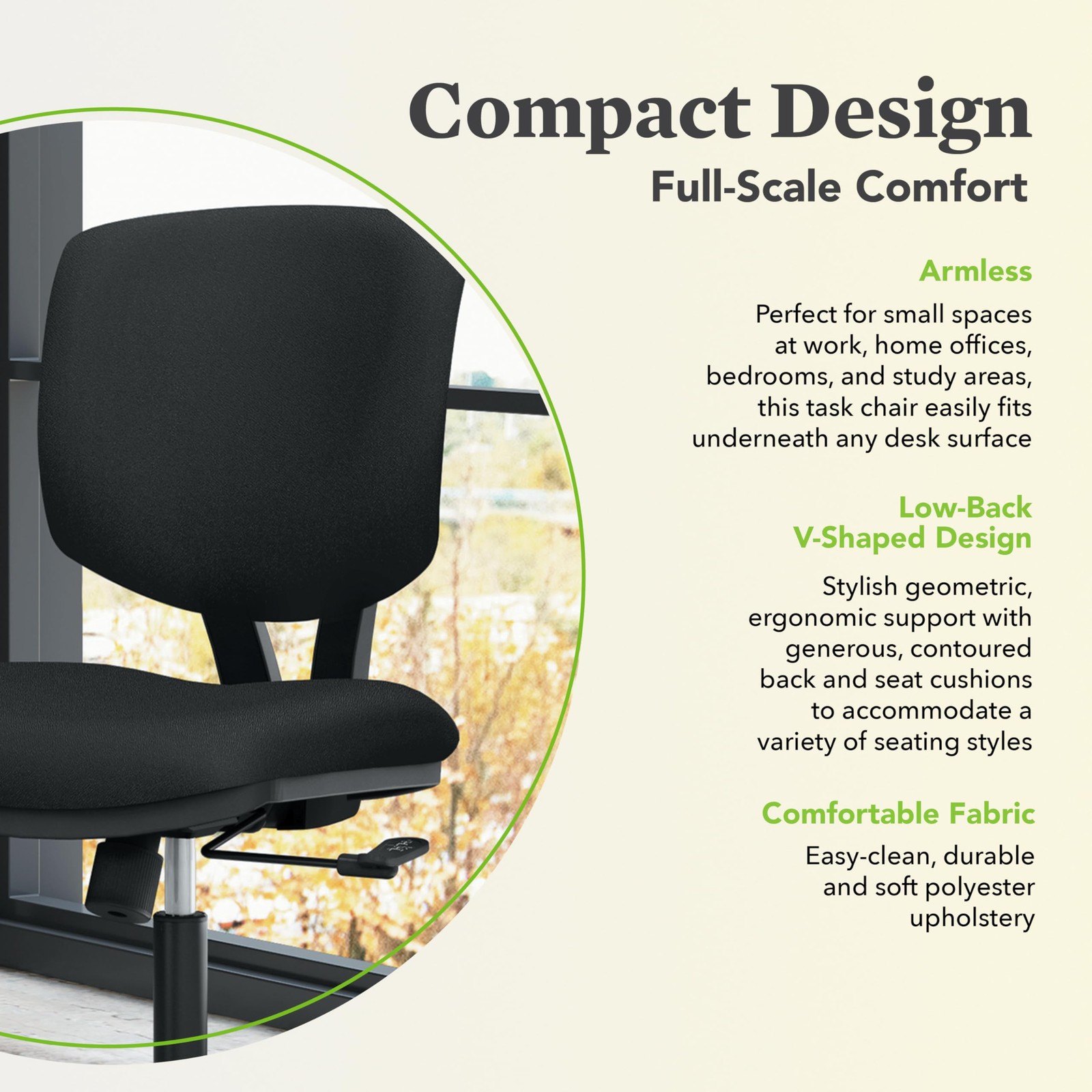 Volt Armless Office Chairs with Wheels, Ergonomic Adjustable Center-Tilt Recl...