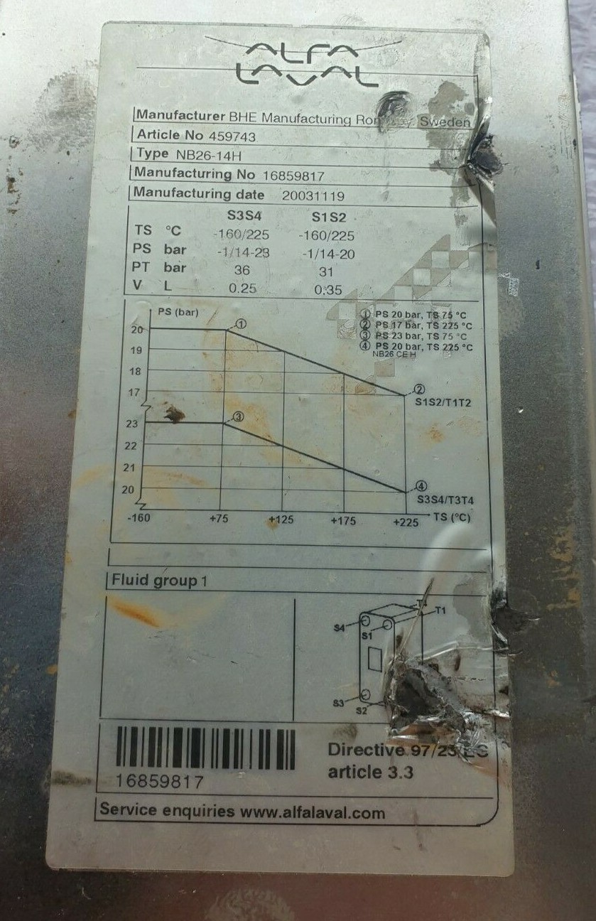ALFALAVAL NB26-14H 459743 HEAT EXCHANGER  (R5S9.1)
