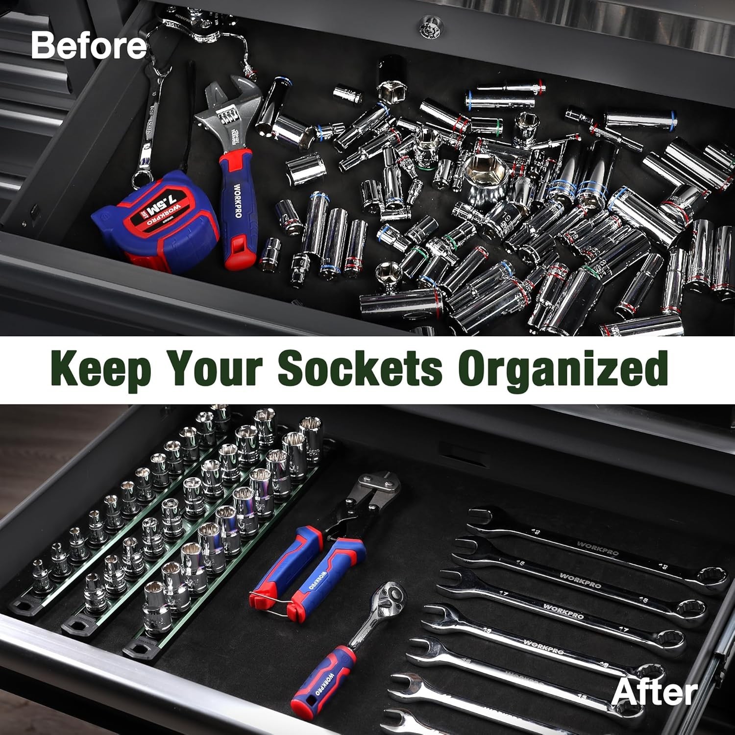Magnetic Socket Storage Solution - 1/4-Inch Drive Organizer with Rotatable Clips