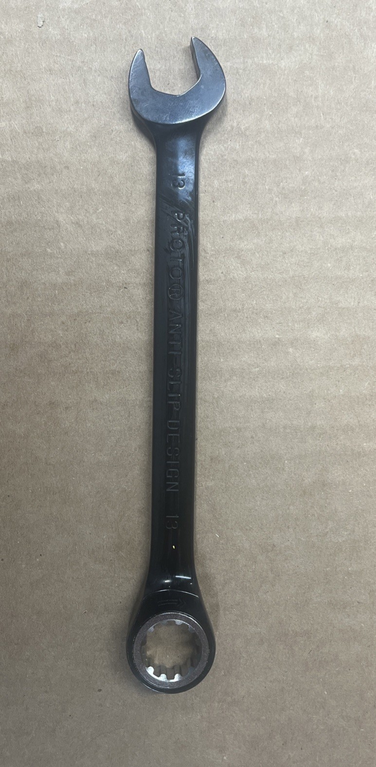 Proto 13mm Ratchet Combination Wrench Black anti-slip design
