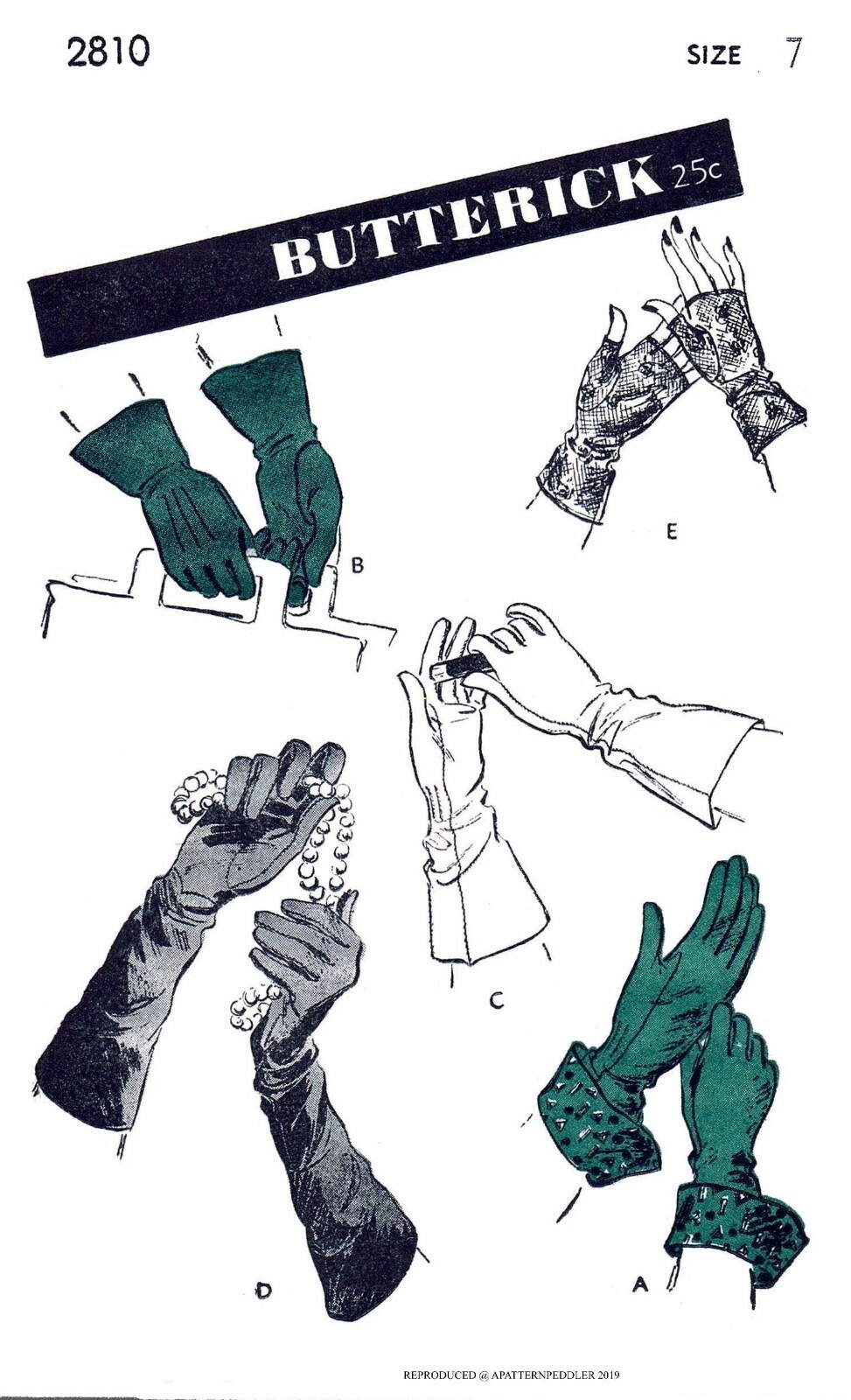Butterick Pattern #2810 Women's GLOVES Vintage 40's Fabric Sewing Size 7