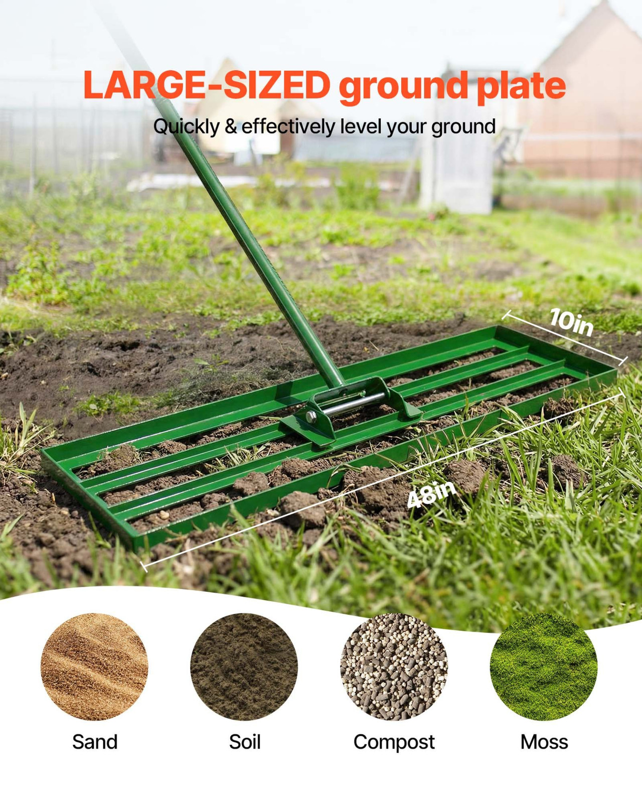 Lawn Leveling Rake 48”x10” Heavy Duty Leveler 78” Steel Handle