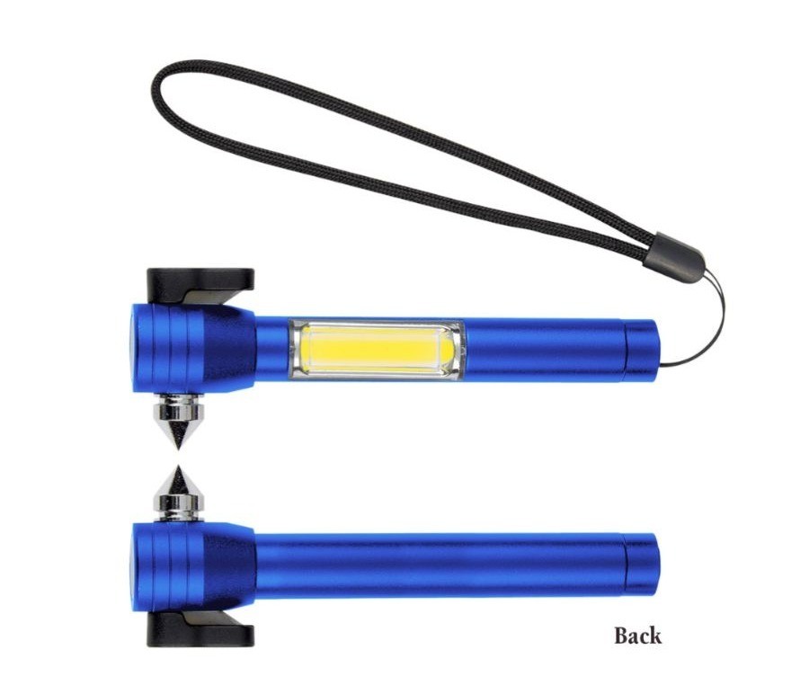 2 pack 4-In-1 Blue Safety Tool Flashlight Magnet Head Glass Breaker Belt Cutter
