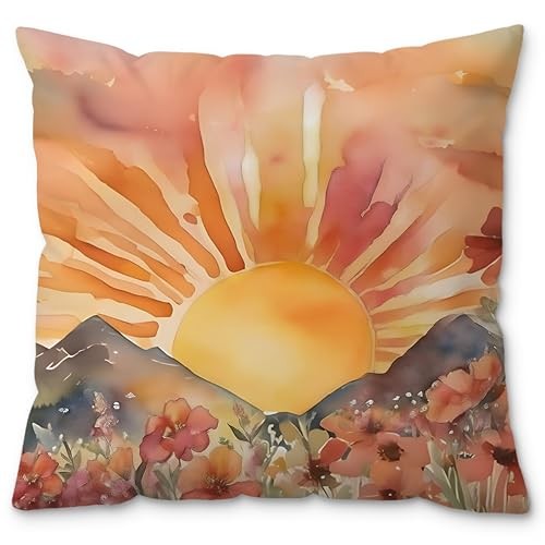 Boho Sunshine Mountain Wildflower Pillow Covers 18x18, Boho Room Decor,