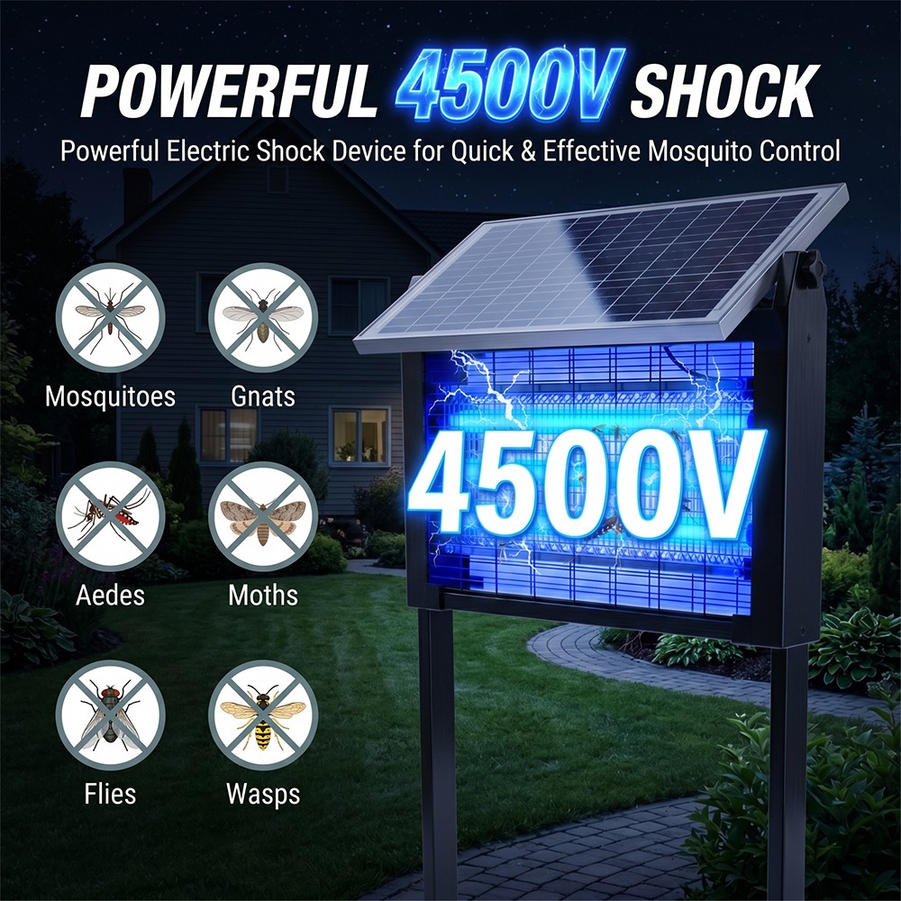 4500V Solar Bug Zapper Outdoor Fly Trap Insect Zappers 4000mAh for Patio Home