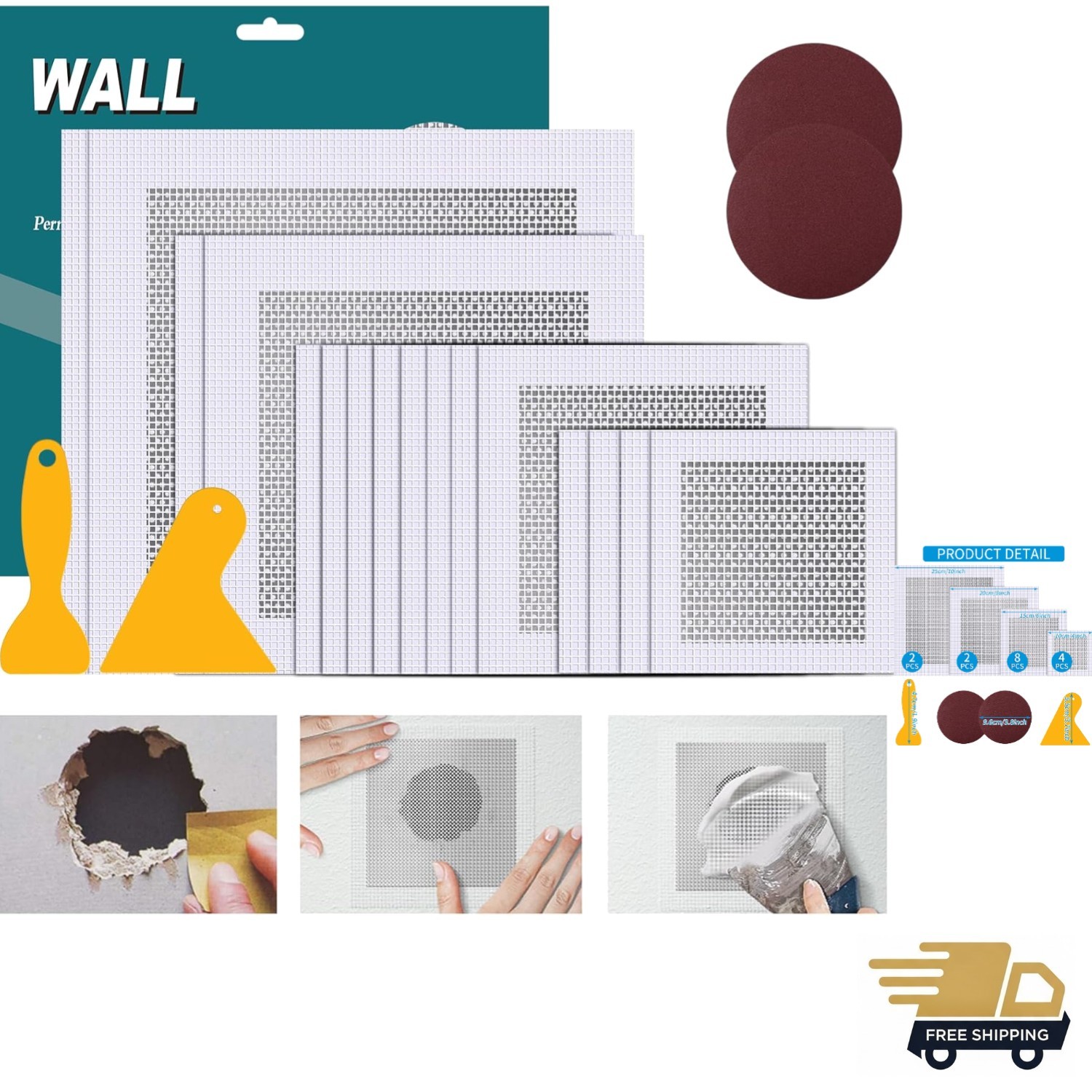Drywall Repair Kit 20 Pack Aluminum Mesh Wall Patch Self-Adhesive Fast Fix