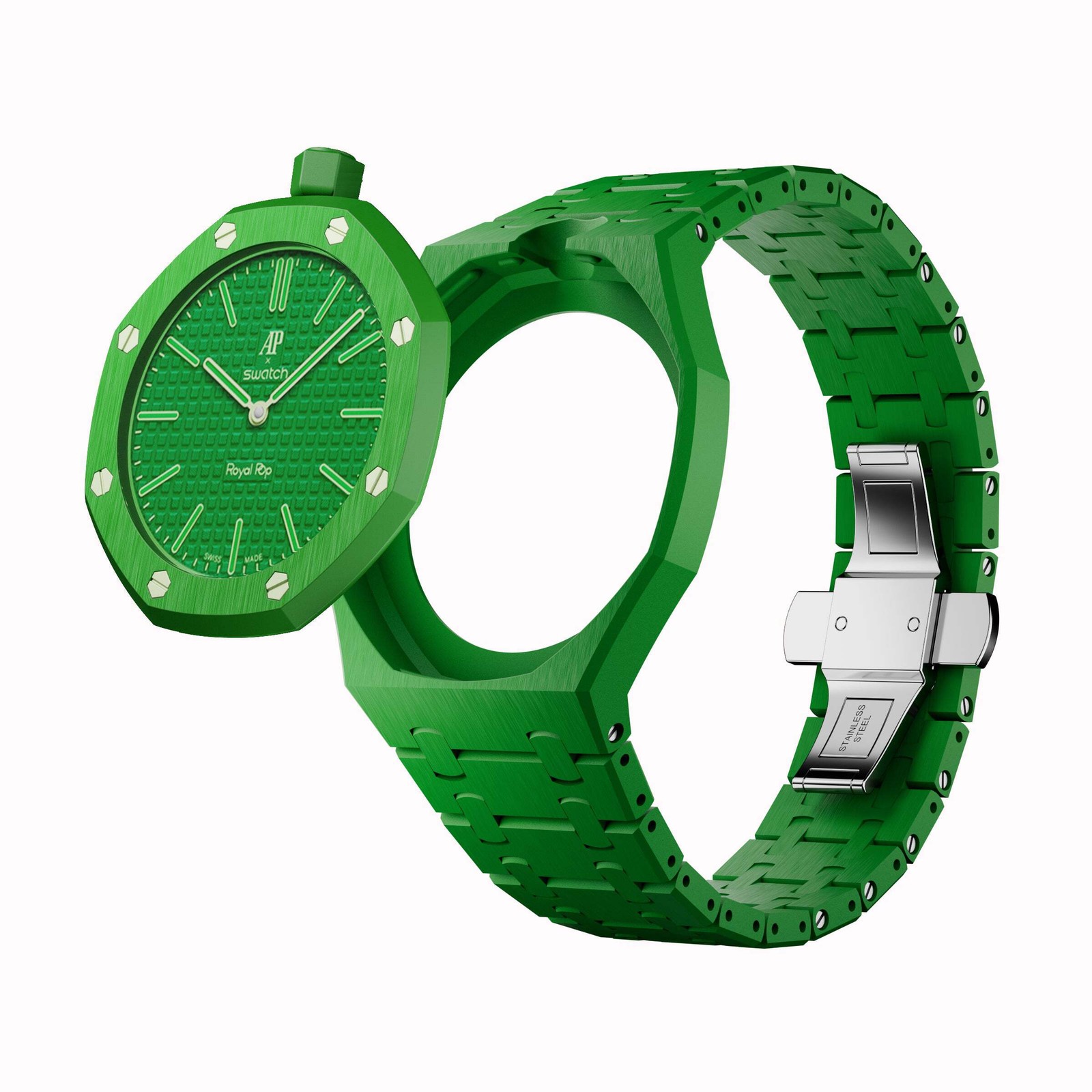 AP x Swatch Royal Pop Integrated Link Bracelet Band – Emerald Green – Vertical C