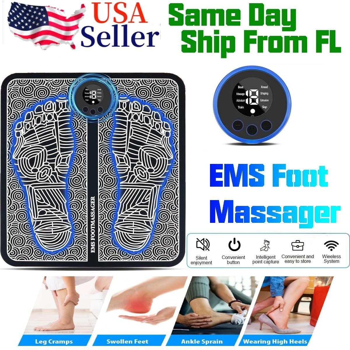 19 Level EMS Electric Foot Massager Pad Blood Circulation Muscle Stimulator Mat