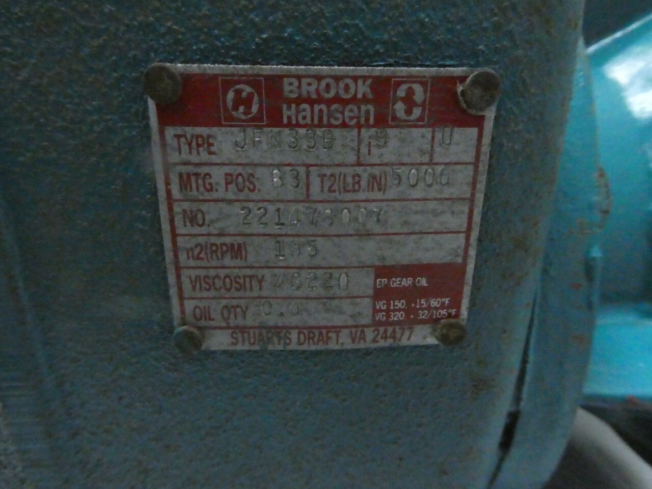 Brook Hansen JFN33B Inline Gear Reducer