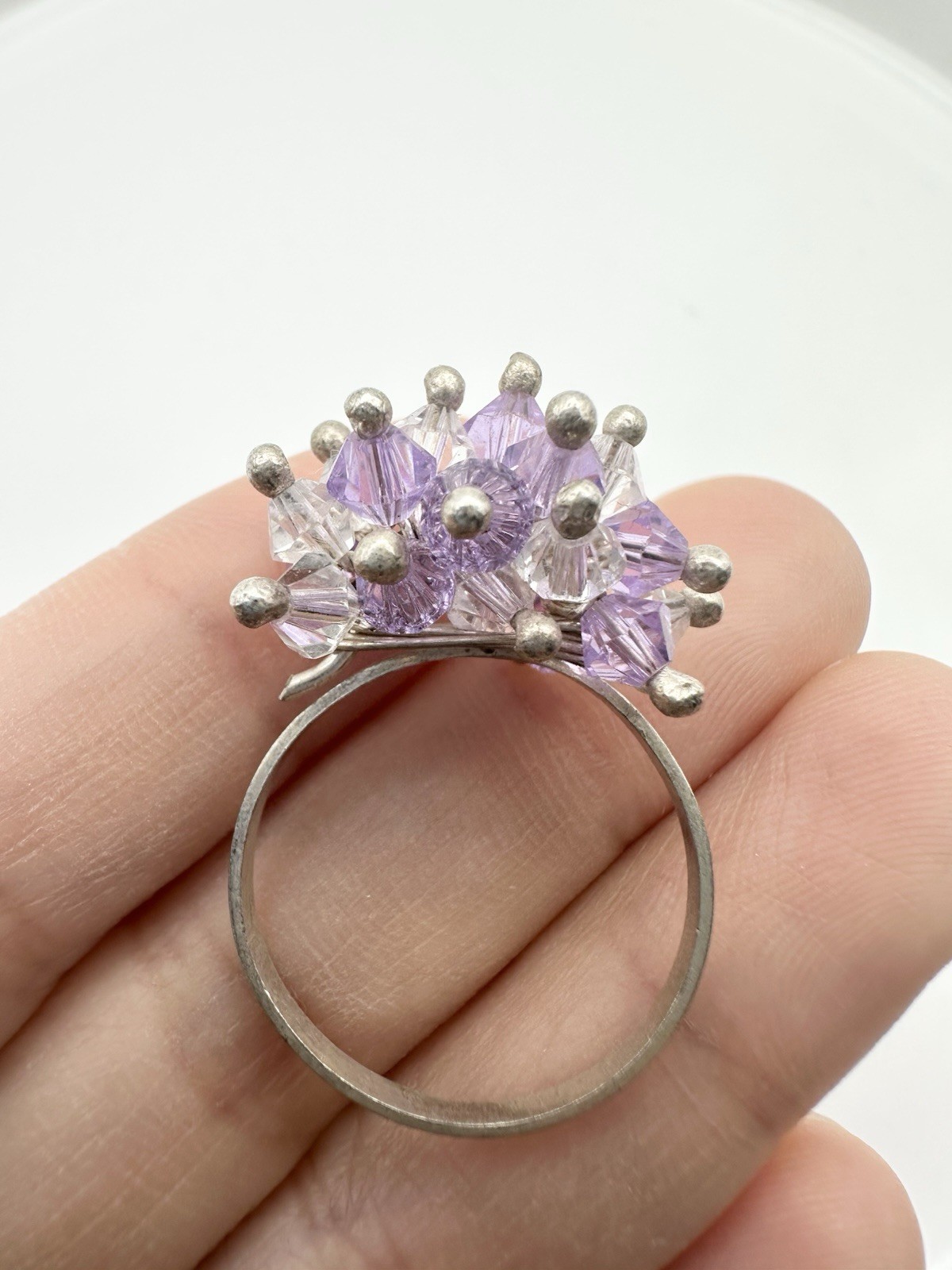 Handmade Purple Crystal Floral Cluster Ring Size 9