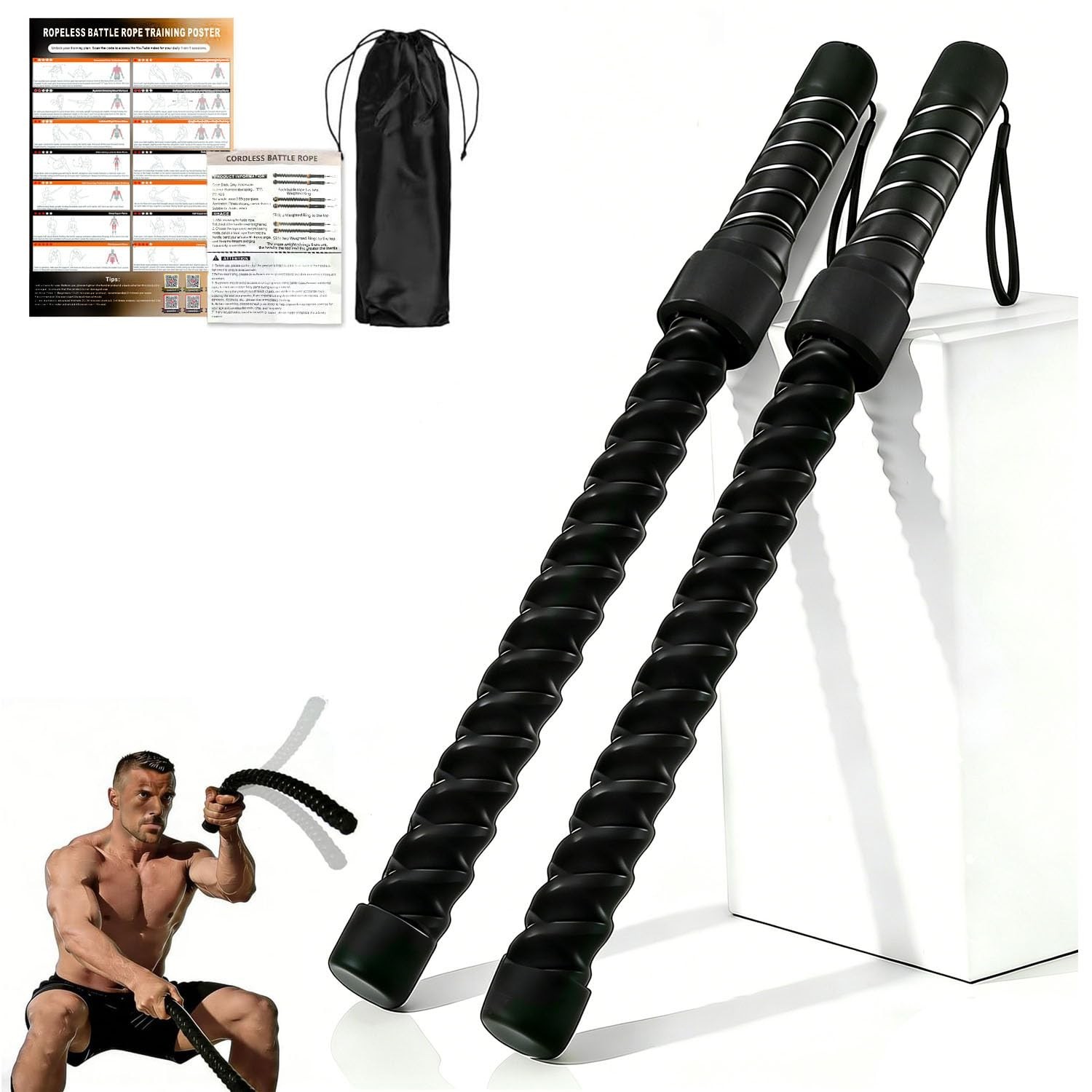 Ropeless Battle Ropes, Cordless Weighted Workout Ropes with Flexible Design, ...
