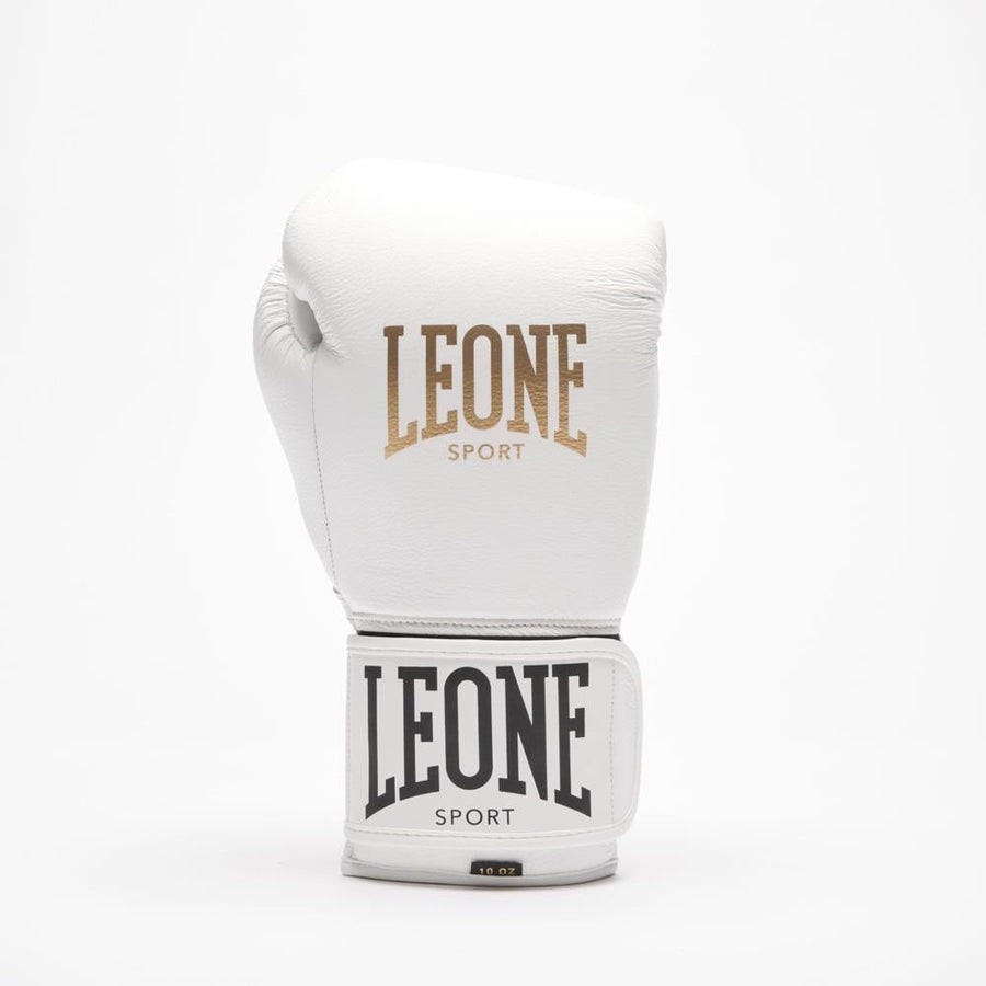 LEONE Sport Premium Boxing Gloves – White|Genuine Leather | Hook & Loop Training