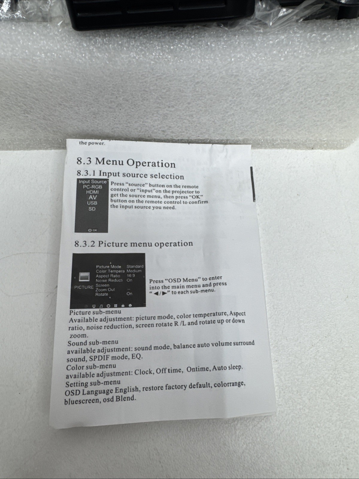 LED Projector LCD Image System Model: A-Z308-00A